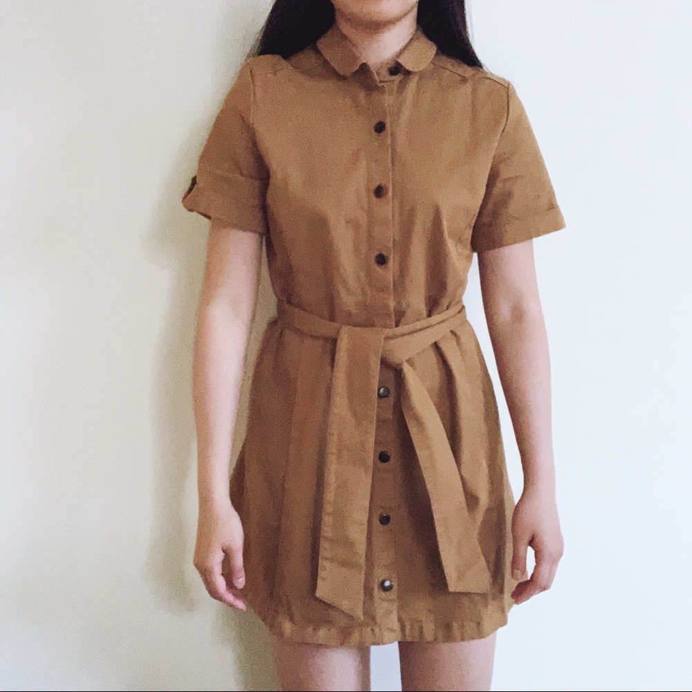 Sezane Tan Button-Front Mini Shirt Dress